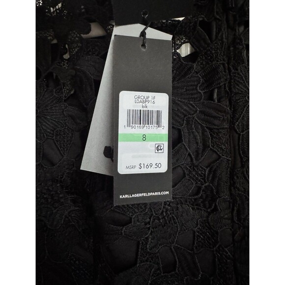 NWT Karl Lagerfeld Paris Floral Black Lace Embroidery Dress Women Size 8 - Picture 8 of 10